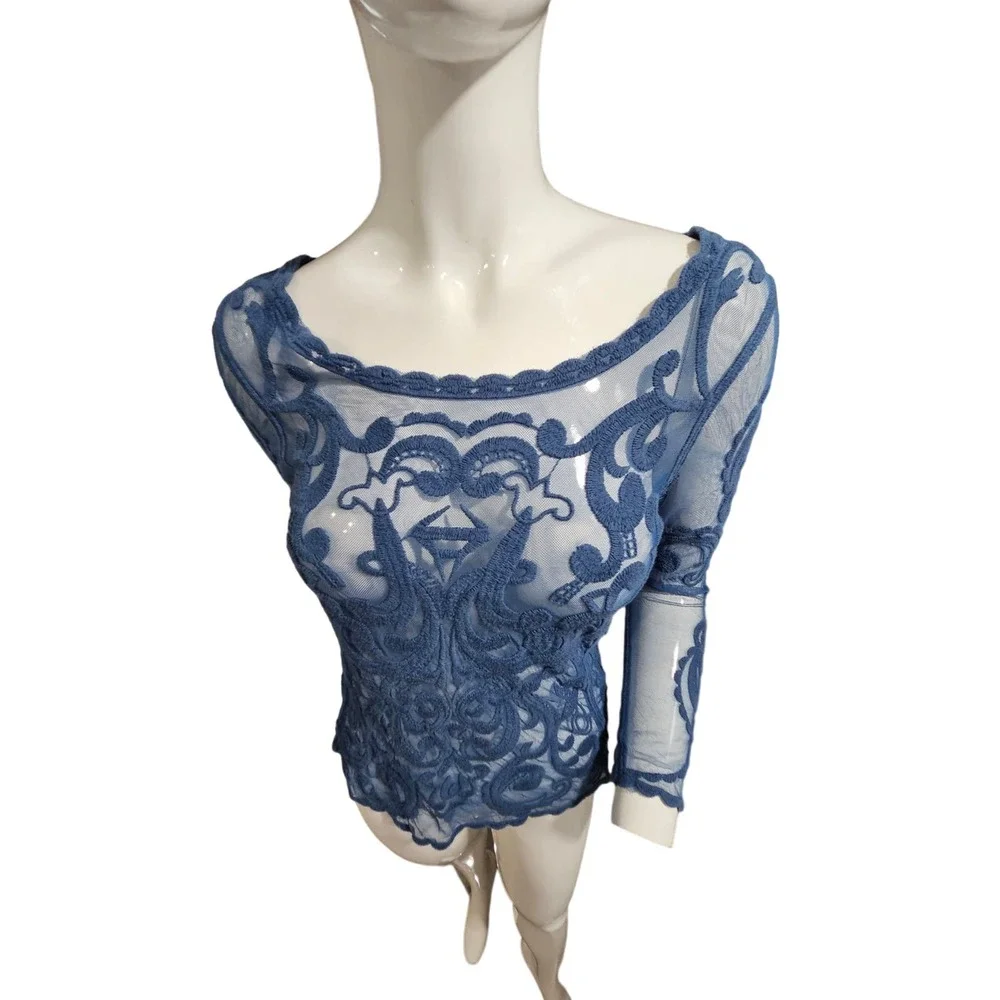 express women's blue lace xsmall blouse